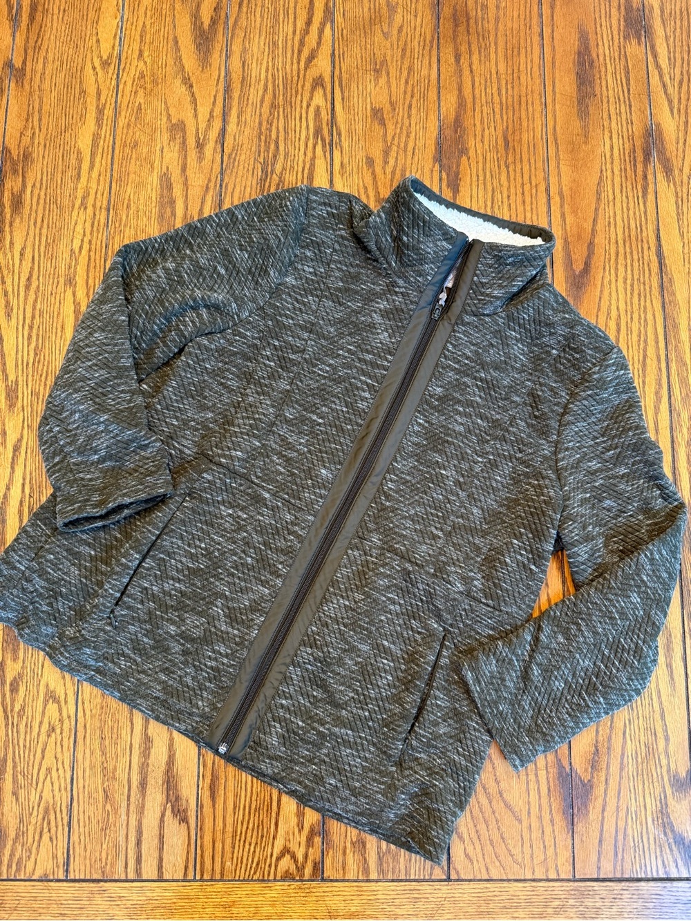 T by Talbots XL Textured Herringbone Sherpa Lined Full Zip Jacket
